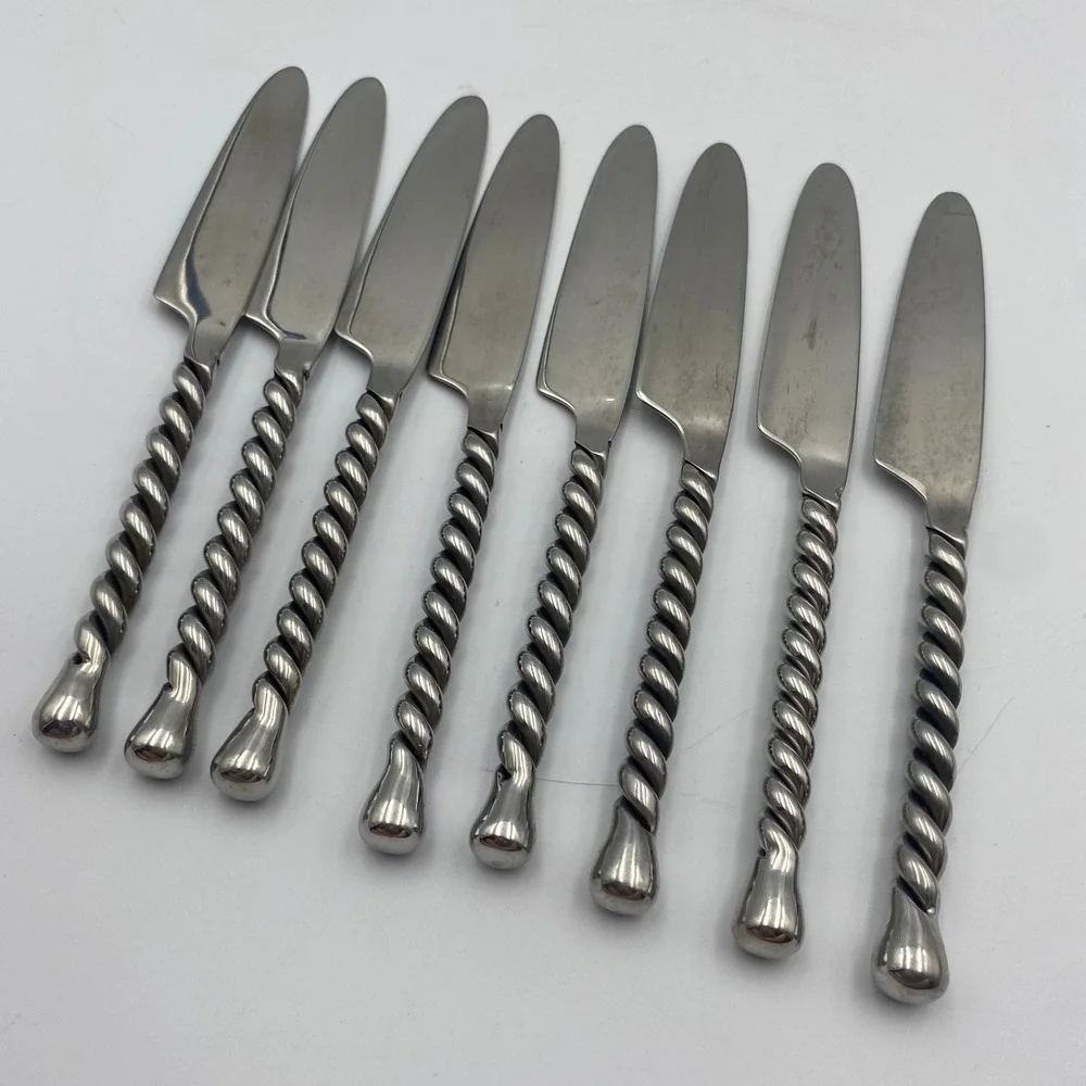 Gourmet Settings Silver Tear Dinner Knives 18/8 Stainless Steel Twisted Set of 8